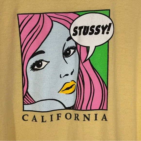 Stussy California Long Sleeve Pop Art Long Sleeve T-shirt L Pastel Yellow - Picture 3 of 9